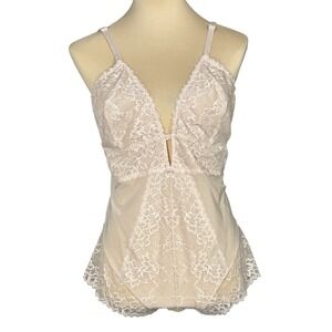 Maidenform - Women's Blush Pink Lace Sheer  Mesh Teddy Lingerie Bodysuit 2XL
